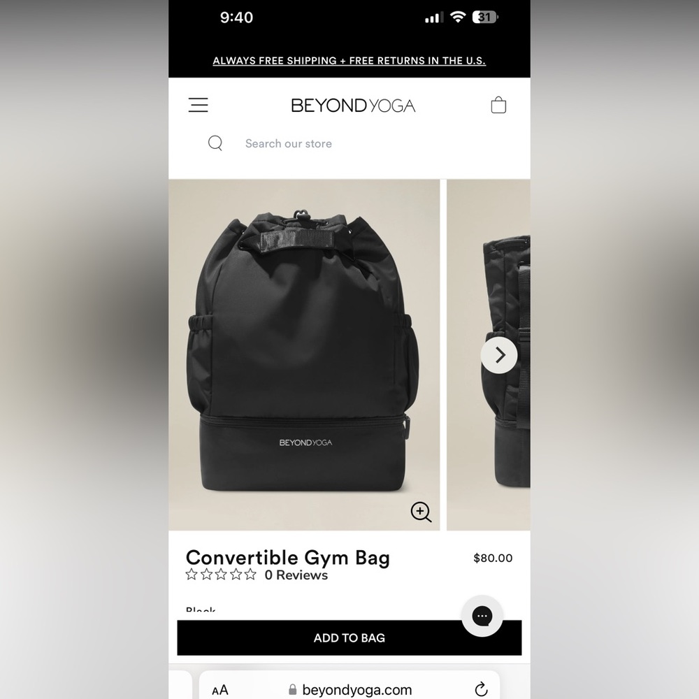 Beyond Yoga Black Convertible Gym Bag